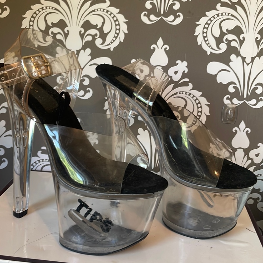 Stripper shoes - platform with place for tips - clear shoes - Halloween, pageant